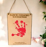 Tabliczka drewniana Babciu Dziadku kocham Was 20x15cm odcisk dloni