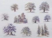 naklejki 20szt zimowe drzewa fioletowe scrapbooking