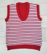 Kamizelka w paski czerwono-biało-beżowa vintage 70/80