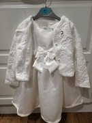 Komplet chrzciny zakiet sweter plus sukienka z kokardą