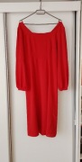 Czerwona sukienka za kolano rozcięcie długi rękaw rozm S 