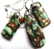 Zielono-złoty jaspis z pirytem, oryginalna biżuteria, zestaw