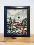 Obraz - kościółek w górach - haftowany.
