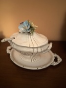 Nieduża waza / sosjerka / naczynie z łyżką kwiaty włoska porcelana nowa