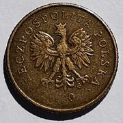 Moneta 1 grosz niedobitka z błędem 