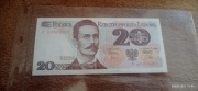 Banknot 20 zł z 1982 roku. Seria P. Stan UNC. OSTRE ROGI. PIĘKNY. 20zł
