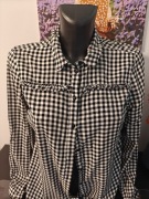 Koszula damska Carry Casual  w kratę gingham (czarno-biała) z falbanką