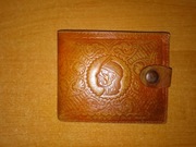 Portfel skórzany wytłaczany wzór ze skóry naturalnej cepelia brąz PRL