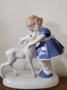 Porcelanowa figurka, Carl Schneider Dziewczyna z jeleniem, vintage