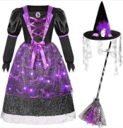 Kostium dziecięcy na Halloween, świecący - czarownica, 120 - 130 cm. 