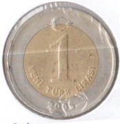 TURCJA 1 lira 2005, KM# 1169, VF