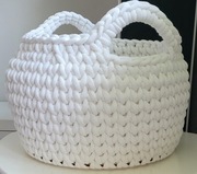 Duży Kosz koszyk ze sznurka bawełnianego 9 mm biały z uchwatami handmade