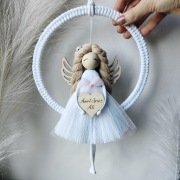 Anioł Stróż w obręczy, Makrama, Prezent, Dekoracja