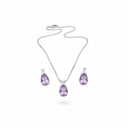 Naszyjnik i Kolczyki Miedź Łezka Zestaw purple cyrkonia