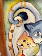 Ręcznie malowany obraz koty w ramie – unikat, styl artystyczny 12 x 16 cm