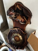 Zegar skórzany PRL vintage kwiaty mleczne klosze mosiądz