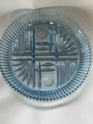 Szklany talerz patera ART DECO niebieskie szkło