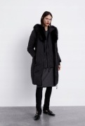 Puchowy płaszcz Zara czarny kaptur kurtka puch pierze