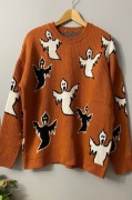 Sweter halloween w duszki marchewkowy wzory styl vintage