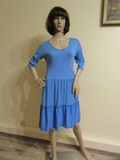 MARC CAIN niebieska sukienka kieszenie jedwabna falbana _ M