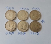 Nr.1A  Monety srebrne 5 Marek - 6 szt. III Rzesza