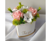 Flower box Serce Różowe Róże Chrzest Komunia Rękodzieło Dekoracja