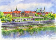 Obraz Akwarela - Warszawa, Stare Miasto, Wisła