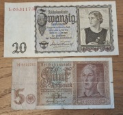 Niemcy III Rzesza 2 BANKNOTY  20 i 5 Marek 1939 r  SWASTYKA