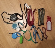 Zestaw smyczy, obroży,szelek i butelka dla psa