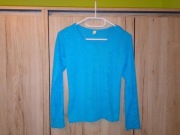 Bluzka koszulka z długim rękawem niebieska turkusowa damska wzór