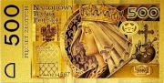Banknot Pozłacany 500 zł. Jadwiga 1994r.