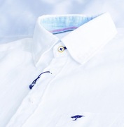 Fynch-Hatton koszula biała S len belgiski lniana krótki Belgian Linen