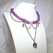 Naszyjnik ze stali chirurgicznej handmade fioletowy 