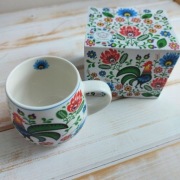 Porcelanowy Kubek baryłka KOGUTY FOLK  Prezent na Święta