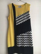 Joseph Ribkoff-Czarno, żółto, biała sukienka r. 42