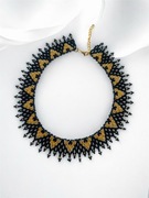 Naszyjnik koralikowy rękodzieło | Kolia czarny mat i złoty wzór |