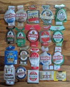 etykiety stare od piwa Brok, Warka, Okocim i inne  - zestaw 20 szt.