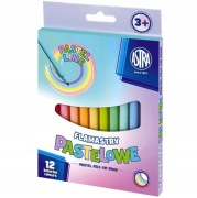 FLAMASTRY SZKOLNE pisaki mazaki PASTELOWE stożkowe - Astra - 12 kolorów