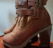 Buty damskie kozaki botki skórzane skórkowe obcas