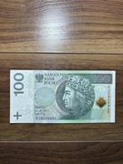 Banknot 100 zł – unikatowy numer FJ 5555955 – kolekcjonerski fancy number