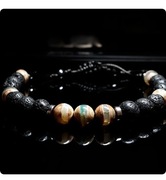 BRANSOLETKA KAMIEŃ LAWA AGAT TYBETAŃSKI HEMATYT REGULOWANY SZER.18 MĘSKA 