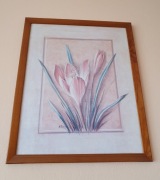 Obraz na ścianę do salonu drewniana rama kwiaty