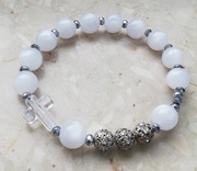 Różaniec bransoletka dziesiątka  biała hematyt cyrkonie koraliki 10mm