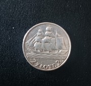 2 złote Żaglowiec Ag Srebro 1936 rant ząbkowany 4,4g