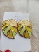 Kolczyki sztyfty liść monstery pozłacane nowe 