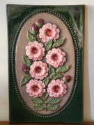 Płytka dekoracyjna, ceramiczna, różowe kwiaty, vintage, obraz ścienny