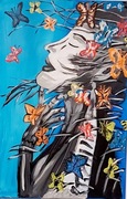 Kobieta i motyle  60x90 cm farby akrylowe