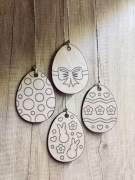 Drewniane jajka wielkanocne 10x7 cm + sznurek 15 Wzorów