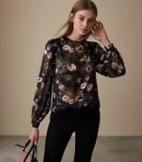 Reiss jedwabna bluzka granatowa w kwiaty Jennifer jedwab wiskoza L 40 XL 42