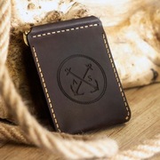 Portfel z klipsem na banknoty z grawerem skórzany męski wykonany ręcznie 
